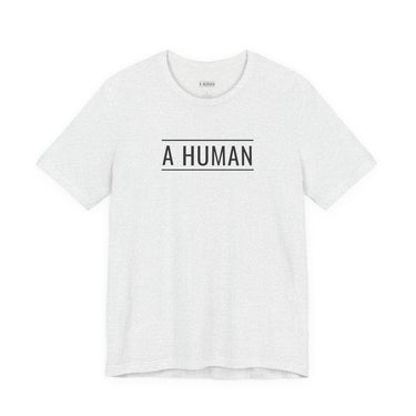 A HUMAN™ ash unisex signature T-shirt with black front logo.