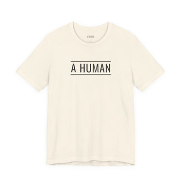 A HUMAN™ natural unisex signature T-shirt with black front logo.